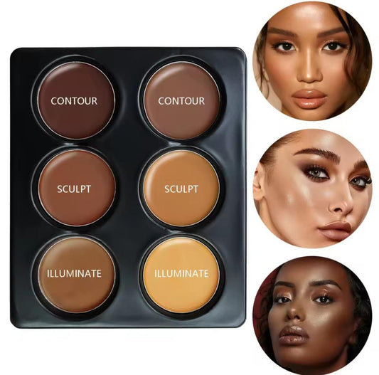 6-color Contour Cream Palette, Long-lasting Concealer Foundation, Coverage For Blemishes, Creates Perfect Natural Glow 3D Look